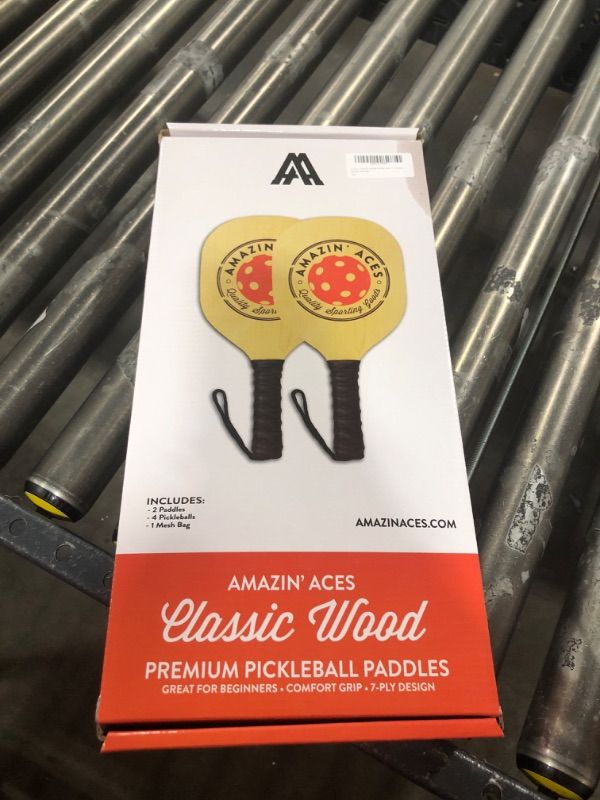 Photo 2 of Amazin' Aces Pickleball Wood Paddle Set of 2- Pickleball Paddle Set Includes Wood Pickleball Paddles, 4 Pickleballs, 1 Mesh Carry Bag, and 1 Quality Box (2 Pack)