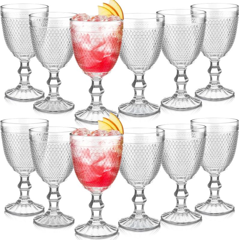 Photo 1 of 12 Pcs 10 oz Wine Glasses Beads Colored Glass Goblet Crystal Classic Glassware Embossed Pattern Vintage Goblets for Party Wedding Friends Family Drinking Water Beverage(Clear)