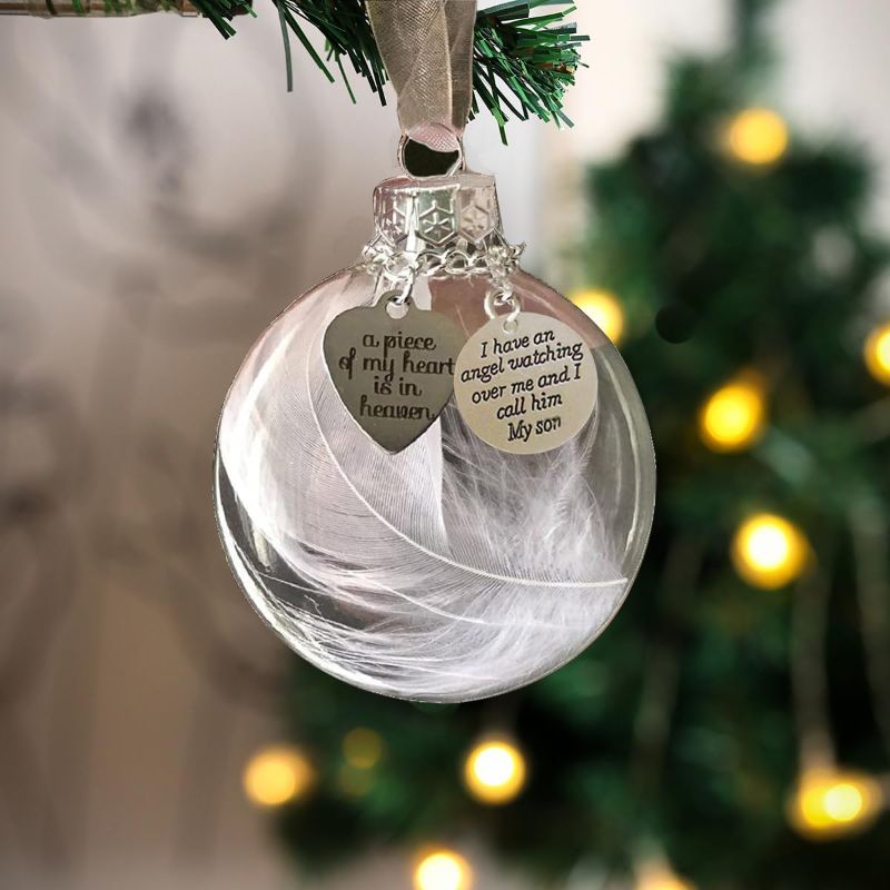Photo 1 of Memorial Ornaments Christmas Clear Feather Ball – 8cm/3.15'' Upgrade Larger Ball – A Piece of My Heart is in Heaven, Sympathy Gift for Loss of Loved One (Son)
