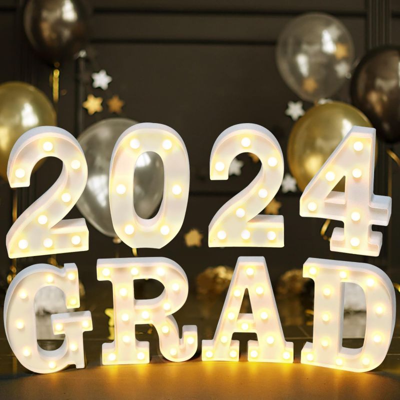 Photo 1 of Graduation Party Decorations 2024, 8 Marquee LED Light Up Letters “GRAD 2024” for High School and College Graduations Party Supplies
