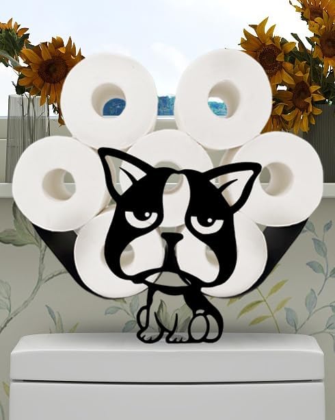 Photo 1 of Cute Dog Animal Toliet Paper Holders, Black Metal Toilet Tissue Paper Holder, Toilet Paper Roll Storage for Bathrooms Kitchen,Free Standing Metal Toilet Paper Organizer Hold Extra 8 Rolls
