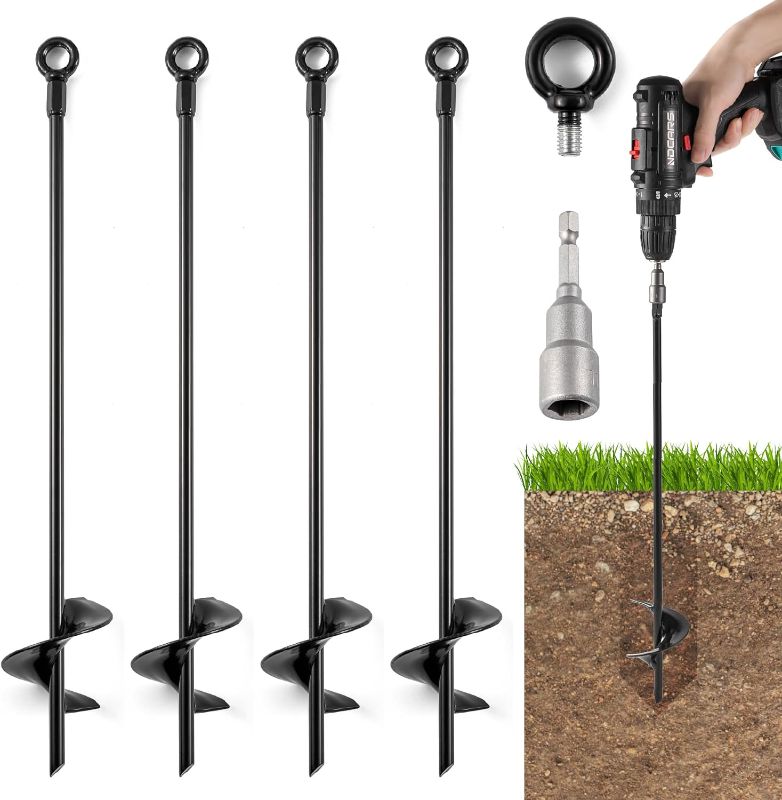 Photo 1 of 18'' Ground Anchors Heavy Duty for High Winds - Ground Stakes Earth Anchors - Screw in Shed Anchor Kit Auger Anchor for Mobile Home, Swing Set, Tent, Carport, Gazebo, Trap Anchors Hurricane Tie Down
