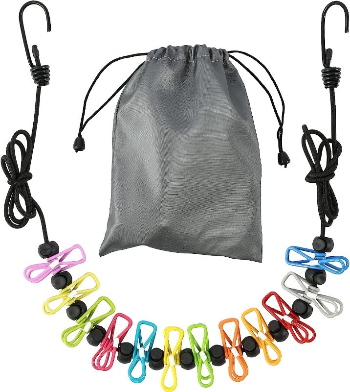 Photo 1 of Retractable Portable Clothesline for Travel?Clothing line with 12 Clothes Clips, for Indoor Laundry Drying line,Outdoor Camping Accessories
