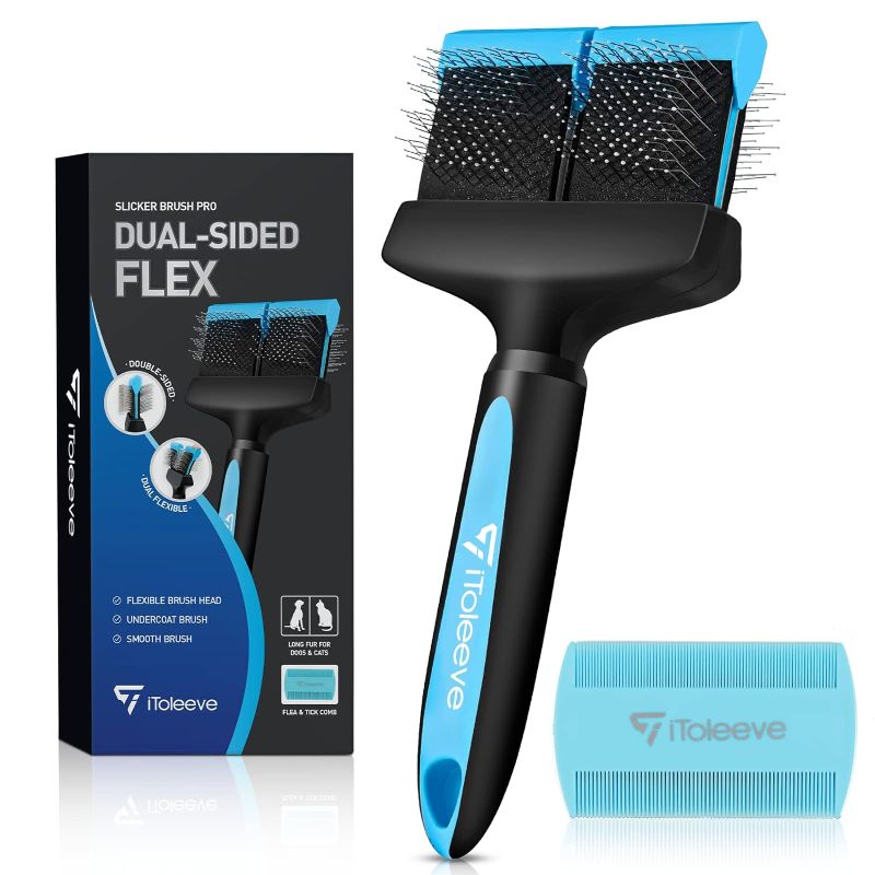 Photo 1 of Dual Flex Slicker Brush Dog Brush, Gentle Grooming Tool for Sensitive Dogs & Cats - Ideal for Long Hair, Removes Undercoat, Tangles, and Knots
