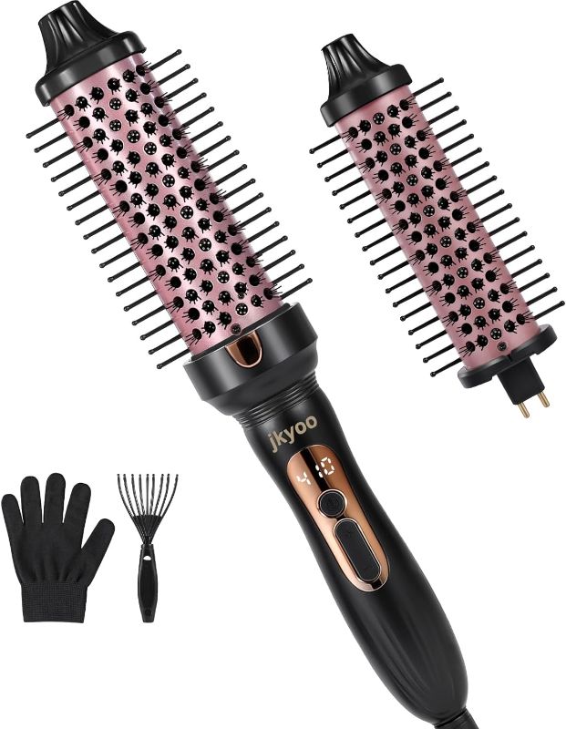 Photo 1 of Thermal Brush 2 in 1 Set, Ionic Heated Round Curling Brush Create Volume & Smoother Hair Style for Fully Dried Hair, Ceramic Fast Heating Curling Iron Brush with Temperature Lock & Auto-Power Off
