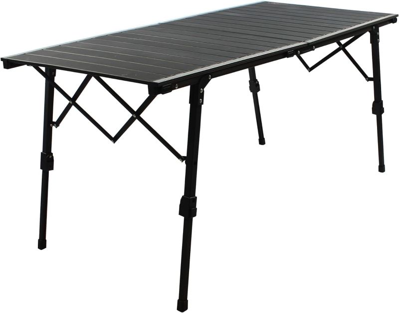 Photo 1 of Outdoor Folding Portable Lightweight Camping Table Aluminum Roll - Up Table with Adjustable Height, 50'' Length Camp Table with Carry Bag, Support 70 LBS…