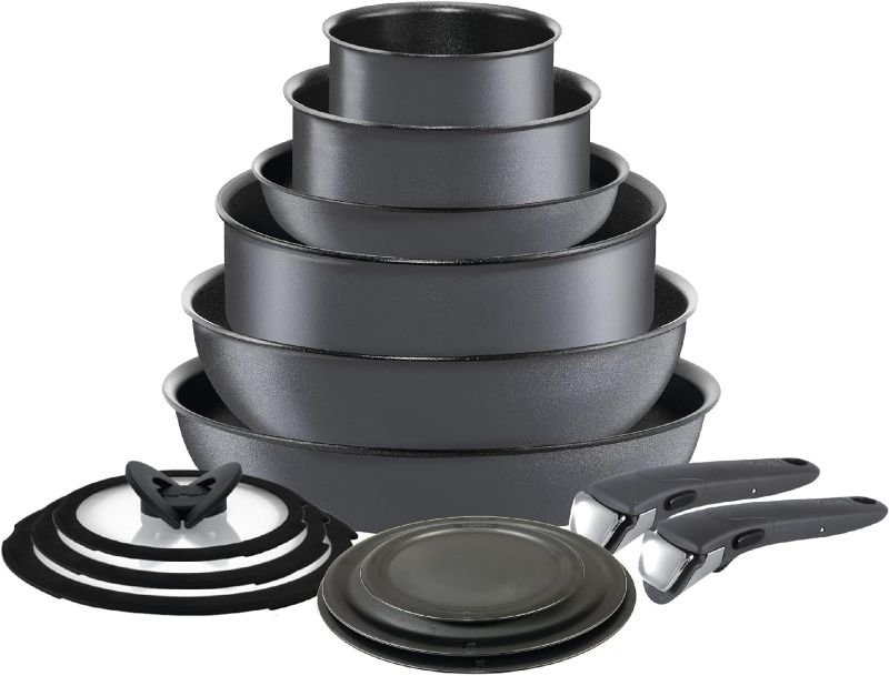 Photo 1 of T-fal Ingenio Expertise Non Stick Cookware Set 14 Piece, Induction, Oven Broiler Safe 500F, Detachable/ Removable Handle, Kitchen, Cookware, Pots and Pans, RV, Camping, Fry Pans, Dishwasher Safe, Gray
