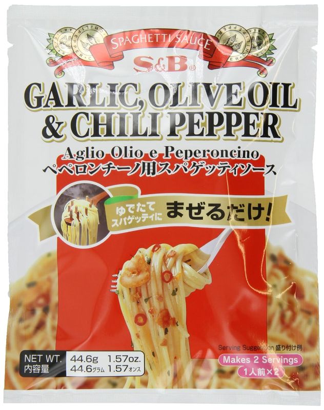 Photo 1 of  BBD 1/10/2024 - S&B Garlic, Olive Oil & Chili Pepper Peperoncino Spaghetti Sauce, 1.57-Ounce - PACK OF 2 - BBD 1/10/2024
