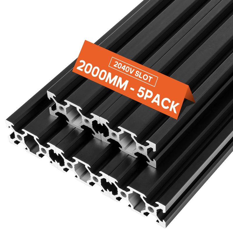 Photo 1 of Aluminum Extrusion European Standard 2040 V Slot Anodized Linear Rail for 3D Printer Parts and CNC DIY 2000mm 5Pcs Black
