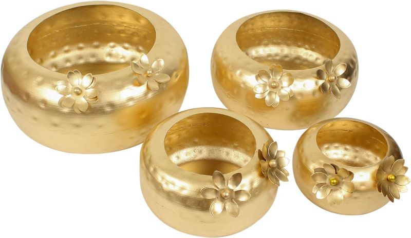 Photo 1 of TIED RIBBONS Urli Bowl for Home Decor (Iron, Set of 3 Golden) Decorative Bowl for Floating Flowers and Candles Center Table Living Room Bedroom Office Pooja Decoration Items
