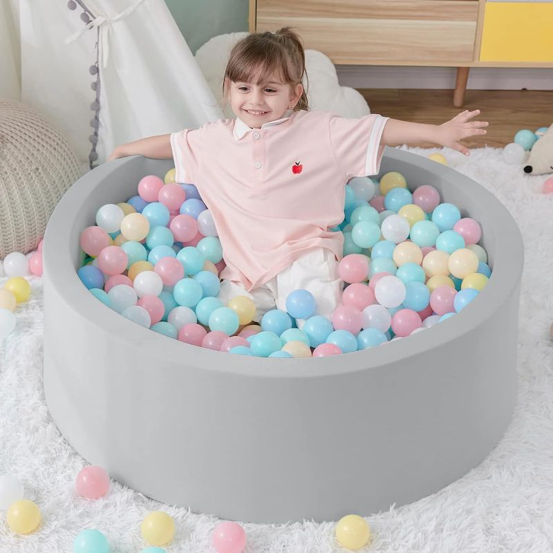 Photo 1 of Foam Ball Pit, 35.4"x 11.8" Ball Pits for Toddlers, Soft Round Kiddie Baby Playpen Ball Pool for Kids, Ideal Gift for Babies Indoor and Outdoor Game, Balls not Included (Grey)
