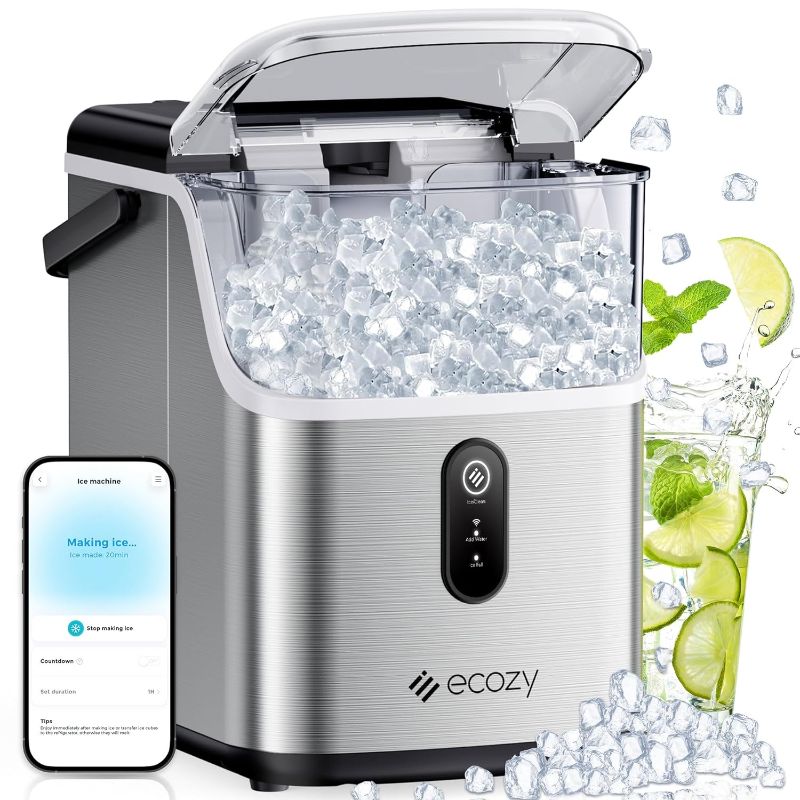 Photo 1 of ecozy Smart Nugget Ice Maker Countertop, Pebble Ice Maker with 35lbs/24H Soft Chewable Ice, Self-Cleaning Ice Machine with Voice Control for Home Kitchen Party Bar Office, Stainless Steel
