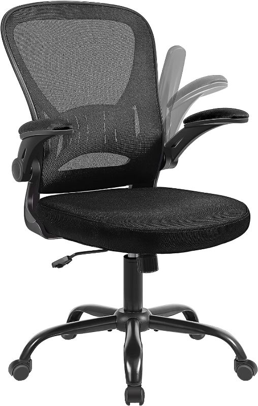 Photo 1 of Mesh Office Chair, Ergonomic Computer Chair with Flip-up Arms and Lumbar Support, Height Adjustable Home Office Desk Chairs, Black