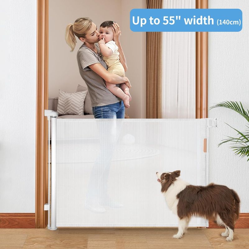 Photo 1 of Retractable Baby Gate,Mesh Baby Gate or Mesh Dog Gate,33" Tall,Extends up to 55" Wide,Child Safety Gate for Doorways, Stairs, Hallways, Indoor/Outdoor?White,33"x55"
