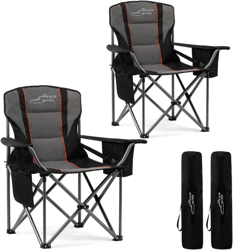 Photo 1 of 2 Pack Oversized Fully Padded Camping Chair with Lumbar Support, Heavy Duty Cooler Bag Fold Chair Support 450 LBS
