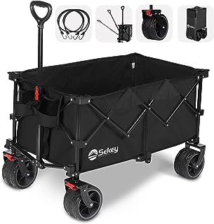 Photo 1 of Sekey 220L Collapsible Foldable Wagon with 330lbs Weight Capacity, Heavy Duty Folding Utility Garden Cart with Big All-Terrain Beach Wheels & Drink Holders. Black
