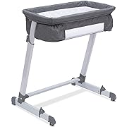 Photo 1 of Kids By The Bed City Sleeper Bassinet - Adjustable Height Portable Crib with Wheels & Airflow Mesh, Grey Tweed
