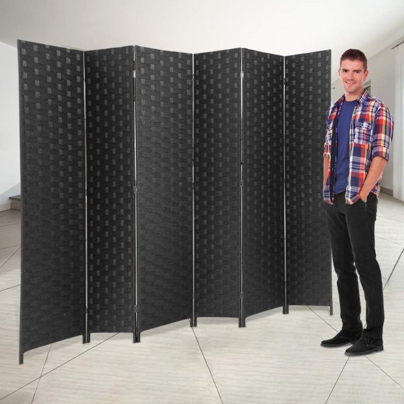 Photo 1 of Room Dividers and Folding Privacy Screens 6 Panel 6 ft Foldable Portable Room Seperating Divider, Handwork Wood Mesh Woven Design Room Divider Wall, Room Partitions and Dividers Freestanding, Black
