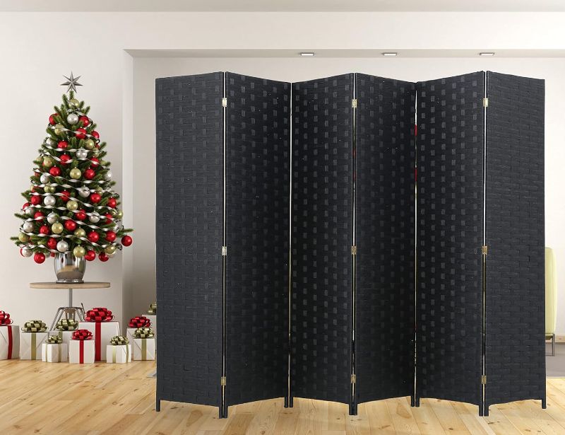 Photo 1 of Room Divider, 6 Panel Folding Privacy Screen with Double Sides Weaved, Handwork Wood Mesh Woven Design Room Divider Wall, Freestanding Room Partition Wall Divider, Brown Brown-double Layer 6 Panel