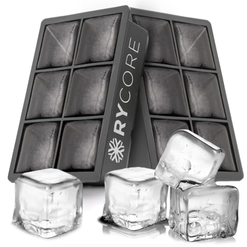 Photo 1 of 2 Pack Large Square Ice Cube Mold - 12 Cubes, Black | Silicone Ice Trays for Giant Whiskey, Cocktail & Bourbon Ice | Freezer Safe, Durable and Easy to
