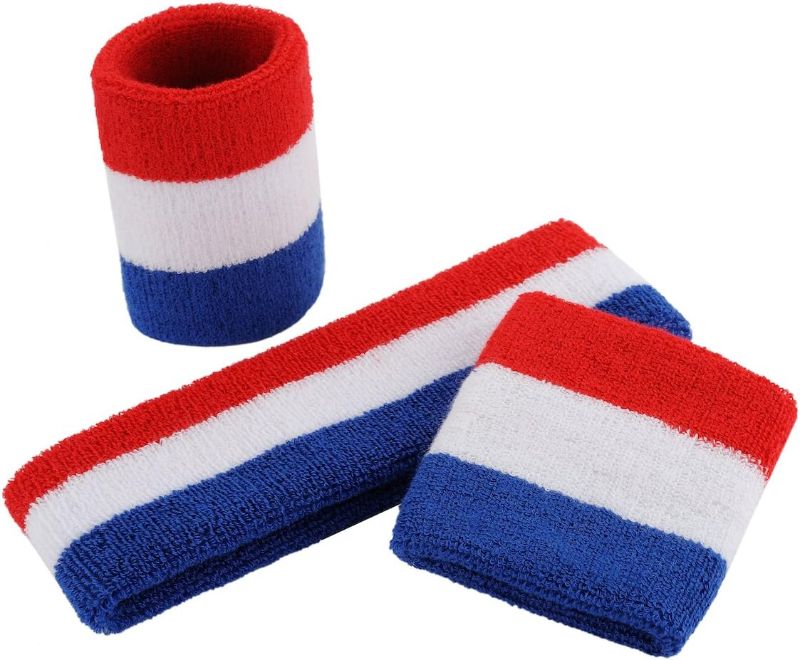 Photo 1 of  Sweatband Set Sports Headband Wristband Set Sweatbands Terry Cloth Wristband Wrist Sweatband Headbands Moisture Wicking Sweat Absorbing Head Band