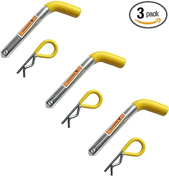 Photo 1 of MaxxHaul 50565 3 Pack Trailer Hitch Pin & Clip with Rubber-Coated Vinyl Yellow Grip, 5/8" Diameter, Fits 2" Receiver 50565 3 Pack Trailer Hitch Pin Clip