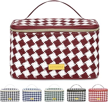 Photo 1 of AOYUNHUI Makeup Bag, Portable Cosmetic Bag With Handle?Large Capacity Bag Zipper Pouch Travel Cosmetic Organizer for Women-Wine Red