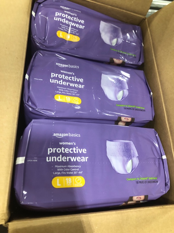 Photo 2 of Amazon Basics Incontinence & Postpartum Underwear for Women, Maximum Absorbency, Large, 54 Count, 3 Packs of 18, Lavender (Previously Solimo) Large (54 Count)