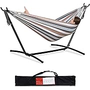 Photo 1 of PNAEUT Double Hammock with Space Saving Steel Stand Included 2 Person Heavy Duty Outside Garden Yard Outdoor 450lb Capacity 2 People Standing Hammocks and Portable Carrying Bag (Coffee)
