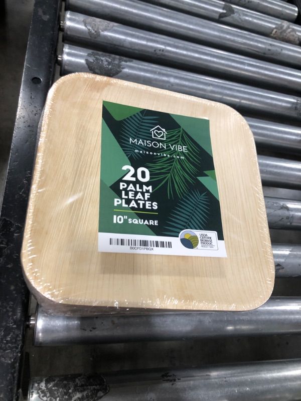 Photo 2 of 10" Square Palm Leaf Plates (20 Pack) - Sturdy high end disposable plates for any occasion. Better than bamboo plates and perfect for BBQs or Weddings they're party plates for any time. USDA Certified