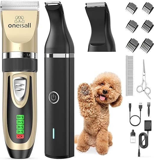 Photo 1 of oneisall Dog Grooming Clippers and Dog Paw Trimmer Kit 2 in 1 Quiet Cordless Dog Clippers for Grooming Pet Hair Paws Trimmers for Small Dogs Cats Animals