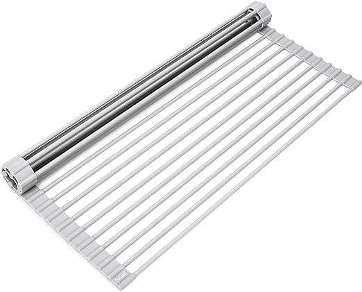 Photo 1 of Surpahs Over Sink Foldable Multipurpose Roll-Up Dish Drying Rack, Silicone Wrapped Stainless Steel, Warm Gray, 20.5" x 15.5"