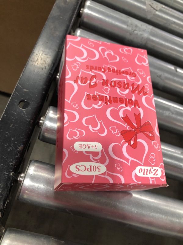 Photo 1 of 50 Pack Valentines Cards for Kids, Mason Jar Happy Valentines Day Cards, Funny Valentine Gifts - Classroom Exchange Party Favors (Candy Not Included)