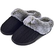 Photo 1 of Parlovable Women's Soft Cable Knit Slippers Soft Plush Faux Fur Collar Memory Foam Fuzzy House Shoes Anti-Skid Indoor/Outdoor Rubber Sole SIZE LARGE 

