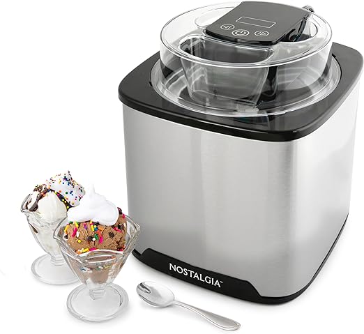 Photo 1 of Nostalgia 2-Quart Digital Electric Ice Cream for Homemade Ice-Cream, No Salt or Ice Required, Overnight Chill Canister, Stainless Steel