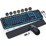 Photo 1 of Wireless Keyboard and Mouse Backlit - Retro Round Keycaps, Detachable Wrist Rest, Light Up Letters, 2.4G Lag-Free Rechargeable Typewriter Keyboard Mouse Combo for Mac, Windows, PC, Laptop (Black)
