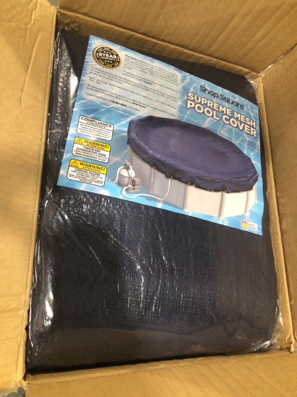 Photo 2 of 24 ft Round Pool Cover for Above Ground Pools, Above Ground Pool Cover, Swimming Pool Cover, Winter Pool Cover, Keeps Out Debris, Cold and UV Resistant, Supreme Mesh, Navy Blue 24-Feet Navy Blue
