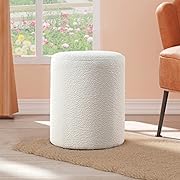Photo 1 of Modern Round Ottoman with Soft Padded Seat, Multifunctional Vanity Chairs for Makeup, Upholstered Footrest Stool Ottoman Foot Stool for Living Room, Bedroom, boucle, White
