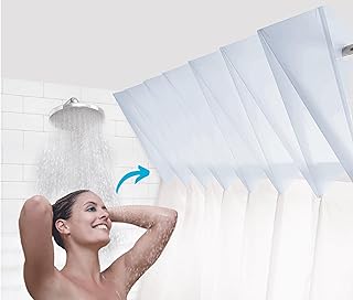 Photo 1 of SPACE Expanding Shower System. 4-in-1 Set: Folding Expander + Pop-on Hoops + Machine Washable Shower Curtain Liner + Splash Guards. Fits Rods up to 60”W
