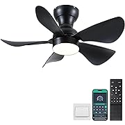 Photo 1 of Ceiling Fans with Lights and Remote/APP Control, 30 inch Low Profile Ceiling Fans with 5 Reversible Blades 3 Colors Dimmable 6 Speeds Ceiling Fan for Bedroom Home Office Dining Room, Black
