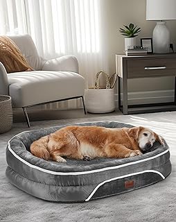Photo 1 of Orthopedic Dog Bed for Large Dogs, Dog Couch Design with Egg Foam Support, Removable, Machine Washable Plush Cover and Non-Slip Bottom with Four Sided Bolster Cushion (Gray)
