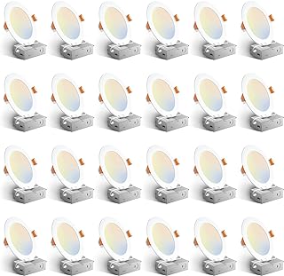 Photo 1 of Amico 24 Pack 6 Inch 5CCT Ultra-Thin LED Recessed Ceiling Light with Junction Box, 1050LM Brightness, Dimmable Canless Wafer Downlight, 12W, ETL&FCC
