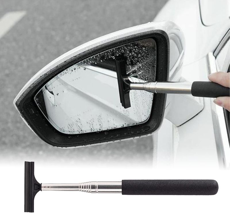 Photo 1 of Miytsya Car Rearview Mirror Wiper Telescopic Auto Mirror Squeegee Cleaner 98cm Long Handle Car Cleaning Tool Mirror Glass Mist Cleaner (Black)
