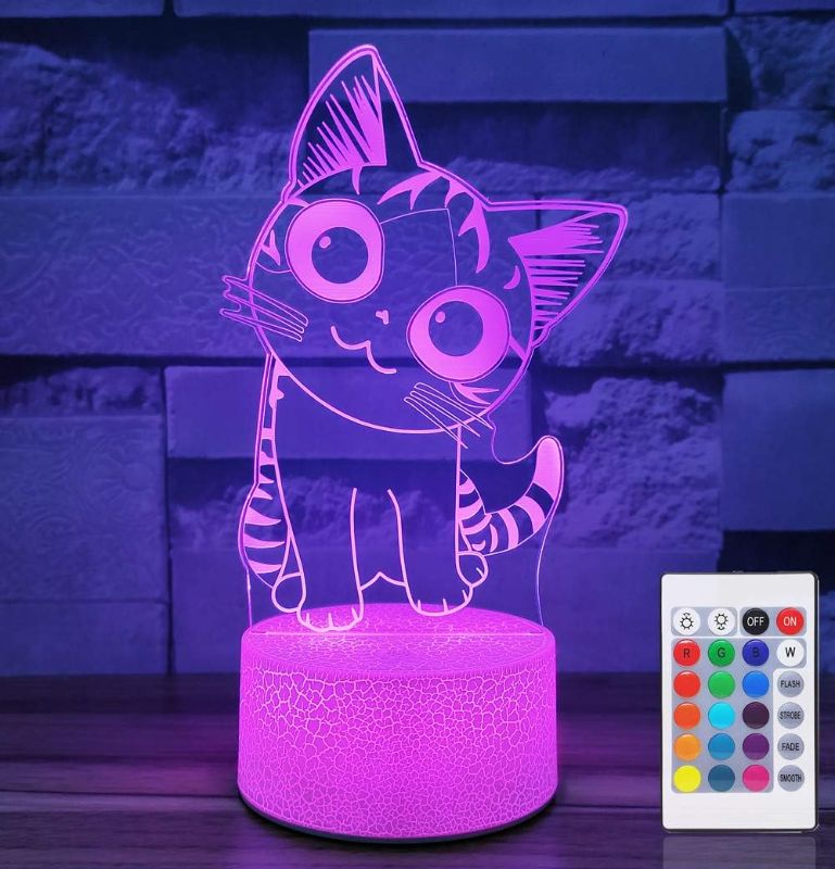 Photo 1 of Cat Night Light for Girls,3D Optical Illusion Lamp 16 Colors Dimmable Cat Led Light with Remote & Luminous Base,Cat Gifts for Women Teens Boys Girls Kids Christmas Gifts
