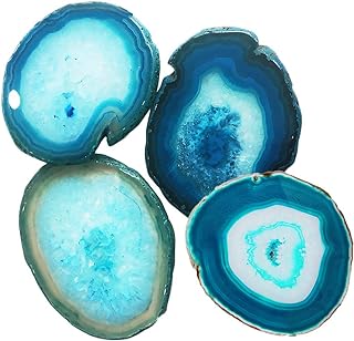 Photo 1 of Agate Geode Coasters for Drinks Crystal Stone Table Coasters Large Set of 4 Unique Gifts Dyed Teal