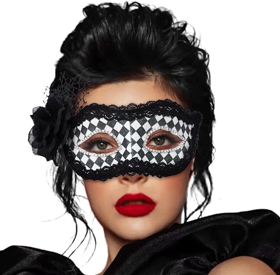 Photo 1 of BODIY Women Black Lace Masquerade Mask Feather Halloween Masks Party Flower Eye Mask Crystal Venetian Half Mask
