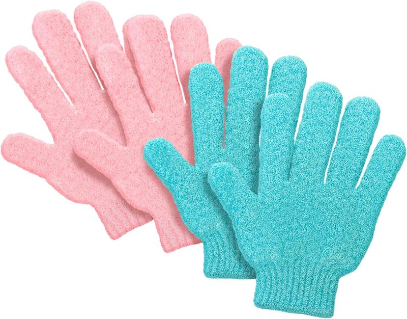 Photo 1 of Exfoliating Gloves Shower Loofah Body Scrubber African Exfoliating Net Glove Bathing Accessories Exfoliating Mitt for Women & Men (4Pcs-Bath Gloves-Solid Color)
