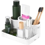 Photo 1 of 3 Slots Organizer with Tray, Resin Bathroom Organizer Countertop, Toothbrush Holders with Anti-Slip Base, Makeup Brush Holder for Razor,Cotton Swab, Floss, Mouthwash
