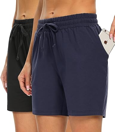 Photo 1 of Ullnoy 2-Pack Lounge Sleep Shorts for Women Soft Women's Casual Drawstring Sleep Shorts with Pockets Elastic Waisted
