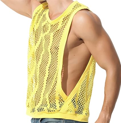 Photo 1 of Men's Top Top Mesh Sheer Cutout Top Fishnet T-Shirt - STOCK PICTURE ONLY FOR REFERENCE***
